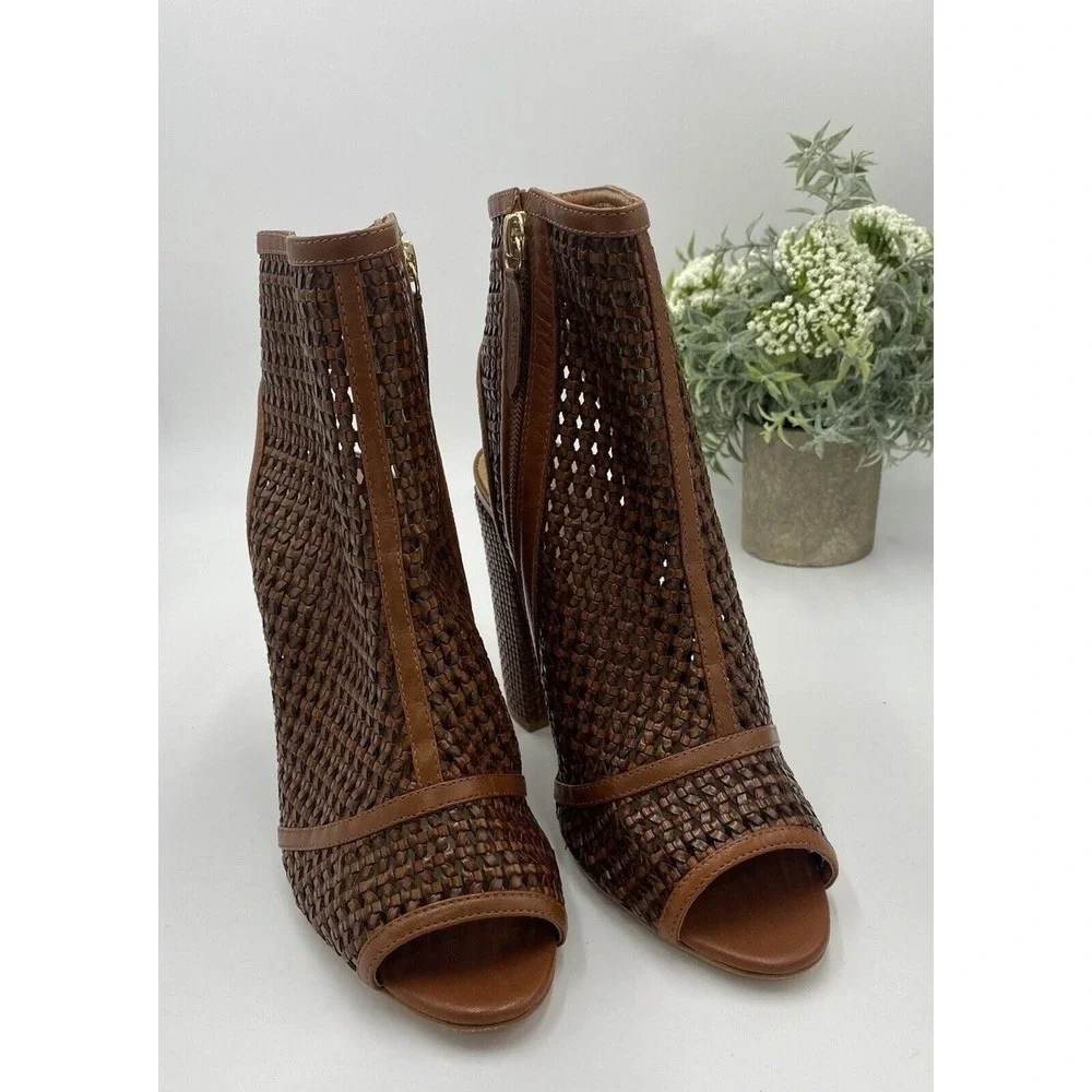 Schutz Anacris Women's Saddle Casual Peep‎ Toe Woven Bootie - Size 9B